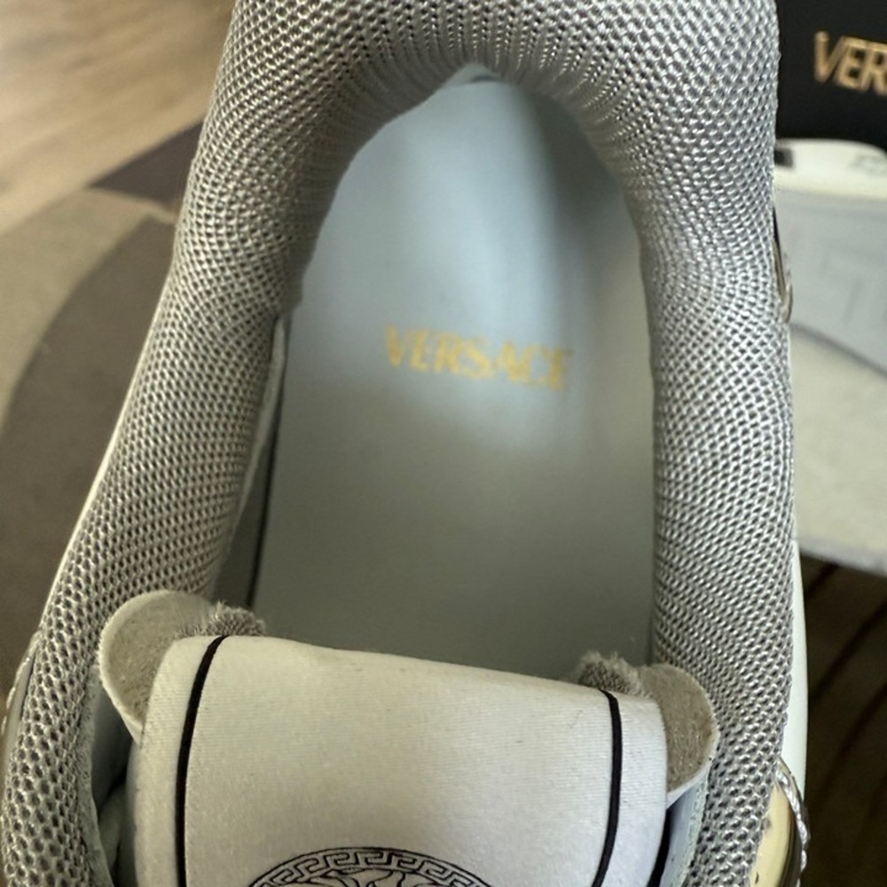 Versace Medusa White Leather Men's Sneaker, 1013377, Silver patent leather, 40.5 - Picture 10 of 12